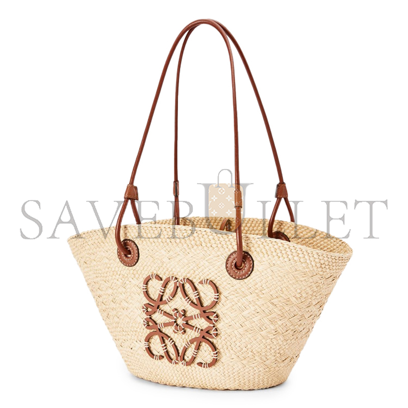 LOEWE SMALL ANAGRAM BASKET BAG IN IRACA PALM AND CALFSKIN A223P65X01-2435 (38*17*13cm)